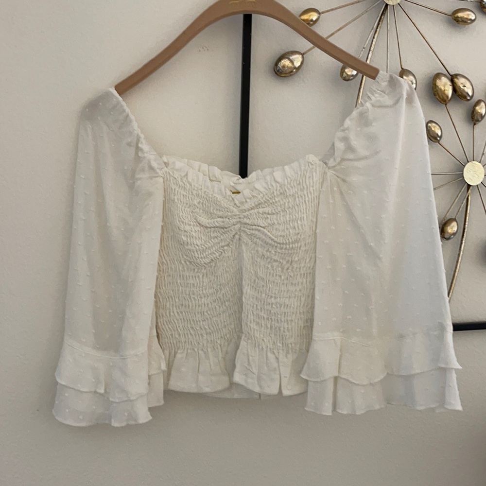 Planet Blue Life Swiss dot Crop flutter sleeve XS